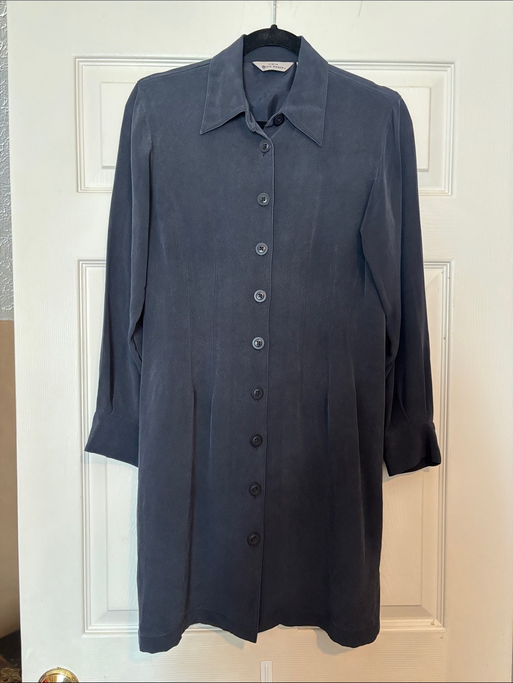 AKA Eddie Bauer 100% silk Navy Blue Button-Front Shirt Dress or Tunic